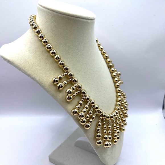 Banana Republic Gold Tone Geometric Bib Necklace Beaded Balls - Picture 3 of 10